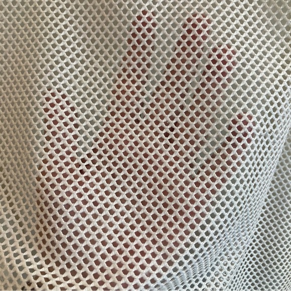 LUISA CERANO Sz 8 Mesh Gold Stripe Sleeveless Raw Edge Hem Long Line Top - Picture 5 of 12